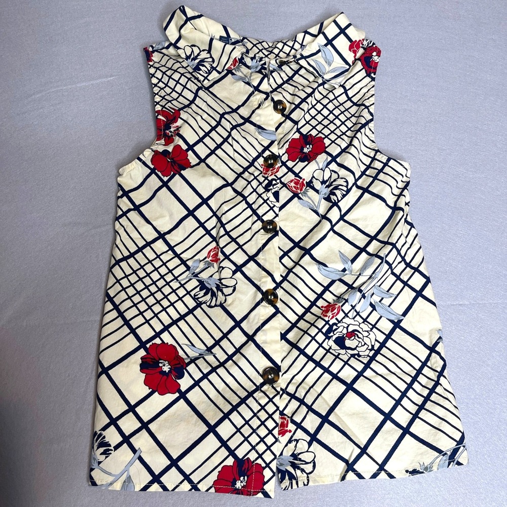 ModCloth Floral‎ Rose Sleeveless Button Down Blouse Cream